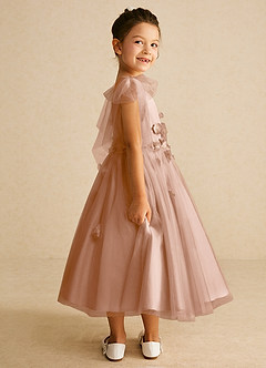 Azazie Minia Flower Girl Dresses Champagne Rose A-Line Bow Matte Satin Dress image2
