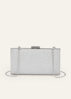 front Elegant Silver Glitter Box Clutch