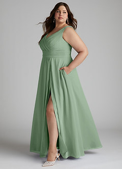 Azazie Karina Bridesmaid Dresses Matcha A-Line Pleated Chiffon Dress image7