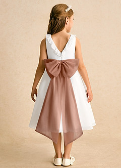 Azazie Dani Abiti da Ragazza di Fiori Abito A-Line in Chiffon Fiocco Avorio Bronzo image7
