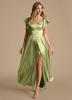 Azazie Bondi Brautjungfernkleider A-Linie Schleifen Metallischer Satin Kleid Pistazie image6