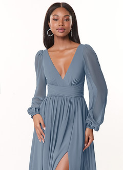 Azazie Norah Bridesmaid Dresses Twilight A-Line V-Neck Long Sleeve Chiffon Dress image5