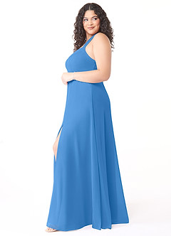 Azazie Jane Final Sale Blue Jay A-Line V-Neck Pleated Chiffon Dress image8
