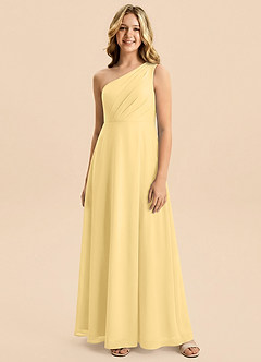 Azazie Phaedra Junior Butter A-Line Pleated Chiffon Dress image5