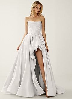 Emmanuelle Kość Słoniowa Suknia balowa z satynowego szyfonu z falbankami w kształcie litery A image1