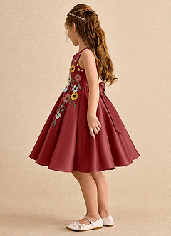 Azazie Prima Flower Girl Dresses Rust A-Line Bow Matte Satin Dress image4