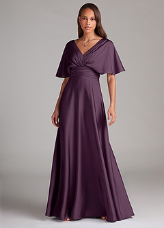 Azazie Pamela Robes de demoiselle d'honneur Robe Trapèze en Satin extensible Plissée Prune image1