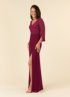 Azazie Laina At-home Try On Dresses Burgundy Mermaid Lace Chiffon Dress image2