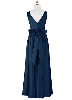Azazie Hathaway Junior Dark Navy A-Line Bow Stretch Satin Dress image6