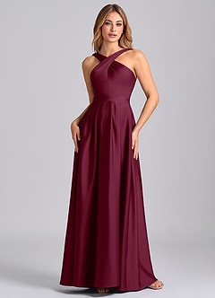 Azazie Dixie Bridesmaid Dresses Mulberry A-Line Pleated Stretch Satin Dress image4