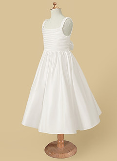 Azazie Cutie Pie Flower Girl Dresses Ivory A-Line Pleated Matte Satin Dress image6