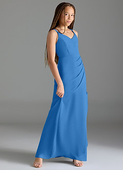Azazie Leo Junior Abito Sirena in Chiffon Plissettato Blue Jay image3