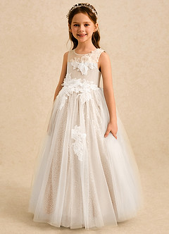 Azazie Addison Flower Girl Dresses White Alabaster Ball-Gown Sequins Tulle Dress image1