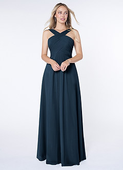 Azazie Kaleigh Bridesmaid Dresses Dark Navy A-Line Pleated Chiffon Dress image1