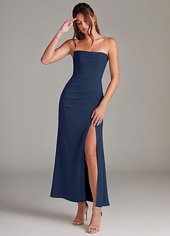 Azazie Leonis Bridesmaid Dresses Dark Navy Mermaid Strapless Chiffon Convertible Dress image1