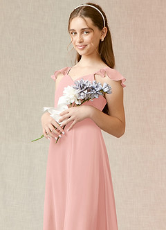 Azazie Everett Junior A-Linie Chiffon Kleid Rosettenrosa image6