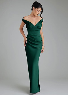 Azazie Stella Bridesmaid Dresses Emerald Sheath Corset Stretch Satin Convertible Dress image6