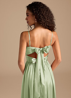 Azazie Zeya Bridesmaid Dresses Dusty Sage A-Line Pleated Metallic Satin Dress image4