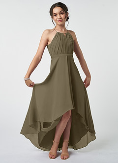 Azazie Oaklynn Junior Willow Green A-Line Pleated Chiffon Dress image2