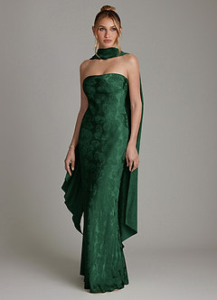 Azazie Viv Bridesmaid Dresses Forrest Green Jacquard Sheath Strapless Jacquard Dress image1
