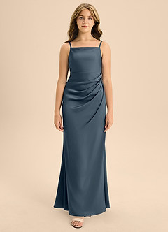 Azazie Renna Junior Robe Trapèze en Satin extensible Plissée Violet Crépusculaire image6
