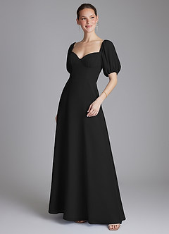 Azazie Fatima Bridesmaid Dresses Black A-Line with Pockets Chiffon Dress image4