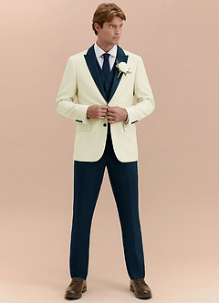 front Adrian Dark Navy Shawl Lapel Structured Stretch 3-piece Tuxedo Suit