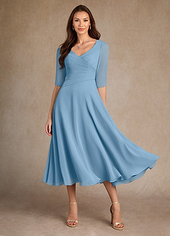 Azazie Durant Mother of the Bride Dresses Steel Blue A-Line Pleated Chiffon Dress image2