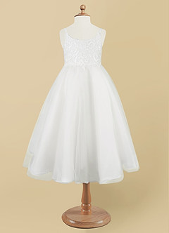 Azazie Buttercup Flower Girl Dresses Ivory A-Line Lace Tulle Dress image7