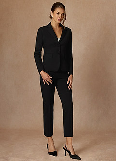 front Victoria Black Refined Weave Cropped Pants Suit