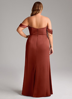 Azazie Saige Bridesmaid Dresses Terracotta Sheath Off the Shoulder Stretch Satin Dress image12