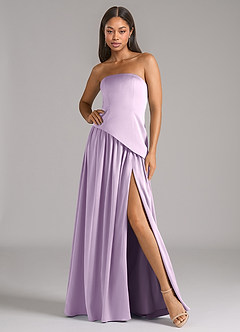 Azazie Adeline Brautjungfernkleider Wandelbar A-Linie Schulterfrei Stretch-Satin Kleid Frostiges Flieder image1