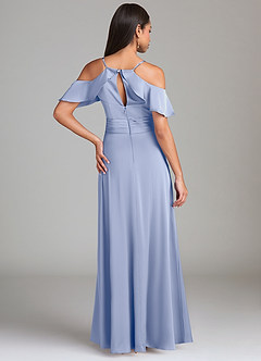 Azazie Dakota Bridesmaid Dresses Ice A-Line Off the Shoulder Stretch Satin Dress image2