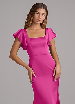 Azazie Elkie Bridesmaid Dresses Fuchsia Mermaid Square Neckline Stretch Satin Dress image6