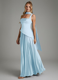 Azazie Stephanie Bridesmaid Dresses Sky Blue A-Line Corset Stretch Satin Dress image8