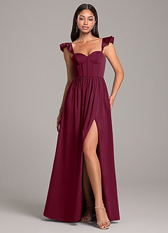 Azazie Denisse Bridesmaid Dresses Mulberry A-Line Ruched Stretch Satin Dress image1