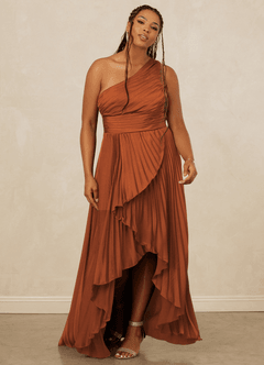 Christian Siriano Bridal for Azazie 1008 Bridesmaid Dresses Cinnamon A-Line One Shoulder Stretch Satin Dress image9