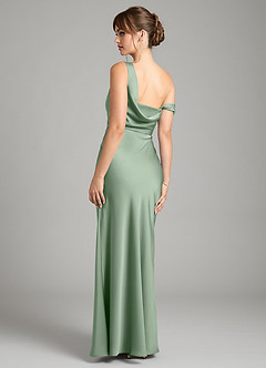 Azazie Madelyn Vestidos de damas de honor Vestido de Matcha de Satén Elástico de Corte Sirena Convertible con Hombro unilateral image2