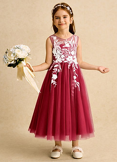 Azazie Sundae Blumenmädchenkleider Ballkleid Spitze Kleid Scharlachrot image1