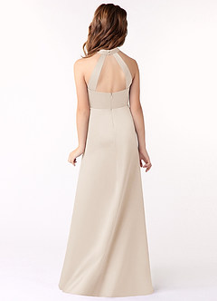 Azazie Laurel Junior A-Linie Stretch-Satin Kleid Alabaster Weiß image3