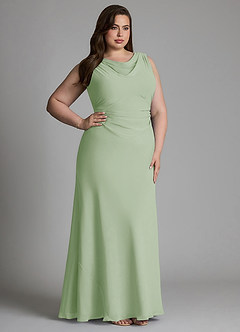 Azazie Kieryn Abiti da Damigella Abito Sirena in Chiffon Plissettato Verde Salvia image5