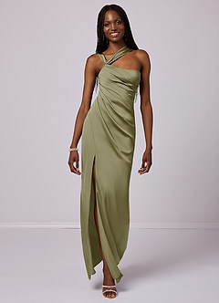 Barbie ♥ Azazie Bridesmaid Dresses Pistachio Mermaid One Shoulder Stretch Satin Dress image1