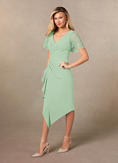 Azazie Eloise Mother of the Bride Dresses Dusty Sage Sheath Pleated Stretch Crepe Dress image3
