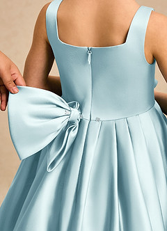 Azazie Lillian Blumenmädchenkleider Ballkleid Plissee Matte Satin Kleid Seegrün image5