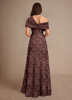 Azazie Milton Mother of the Bride Dresses Espresso A-Line Pleated Floral Burnout Dress image2