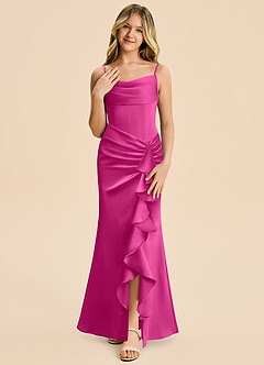 Azazie Rosalia Junior Robe Fourreau en Satin extensible Plissé Fuchsia image5