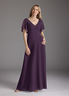 Azazie Alessa Mother of the Bride Dresses Plum A-Line V-Neck Pleated Chiffon Dress image3