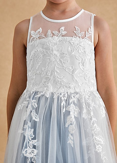 Azazie Bitsy Flower Girl Dresses Ivory Steel Blue A-Line Lace Tulle Dress image6