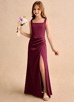 Azazie Noah Girls Formal Jurken voor bloemenmeisjes Kolom Jurk van Stretch Satijn Geplooide Bourgondië image1