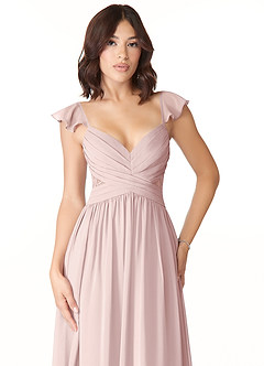 Azazie Lissa Bridesmaid Dresses Blushing Pink A-Line Lace Chiffon Dress image6